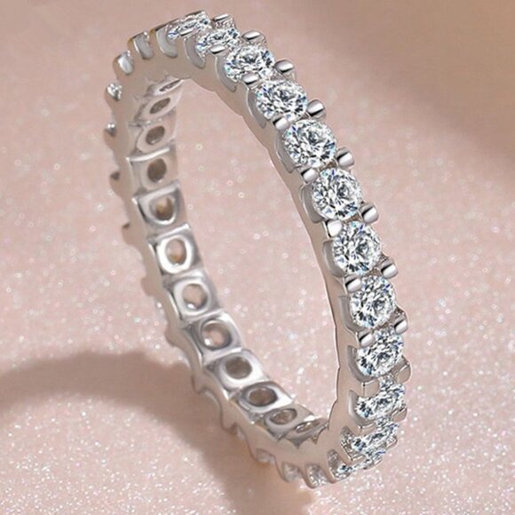 "925 Silver Plated Bar Setting Round Cut Moissanite CZ Ring, GPMB1559 - Picture 1 of 6